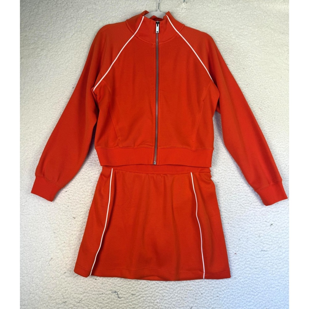SPANX Skort Set Womens M Orange Ponte Jacket Skirt Activewear Tennis Blokette